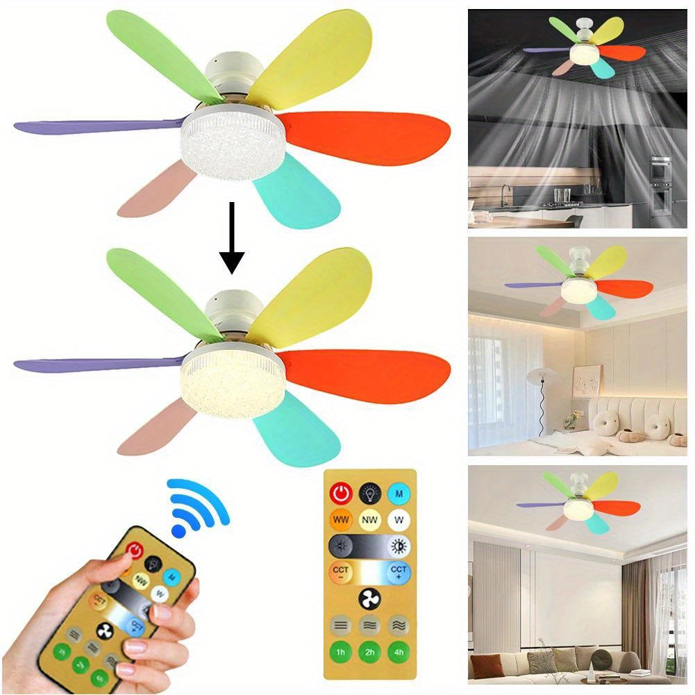 Lámpara de techo inteligente con LED y control remoto - Ahorro de energía, regulable, multifuncional, ideal para oficina, sala de estar, recámara - Ventiladores de techo empotrados modernos