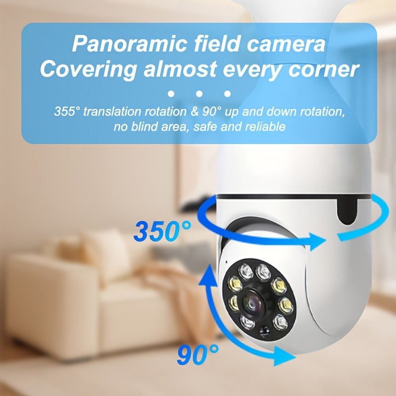 Cámara de vigilancia creativa con forma de bombilla con audio bidireccional, ¡Proteja su hogar con cámara de bombilla HD E27 WiFi de doble banda de 2.4G con seguimiento automático, visión nocturna a todo color y audio bidireccional!