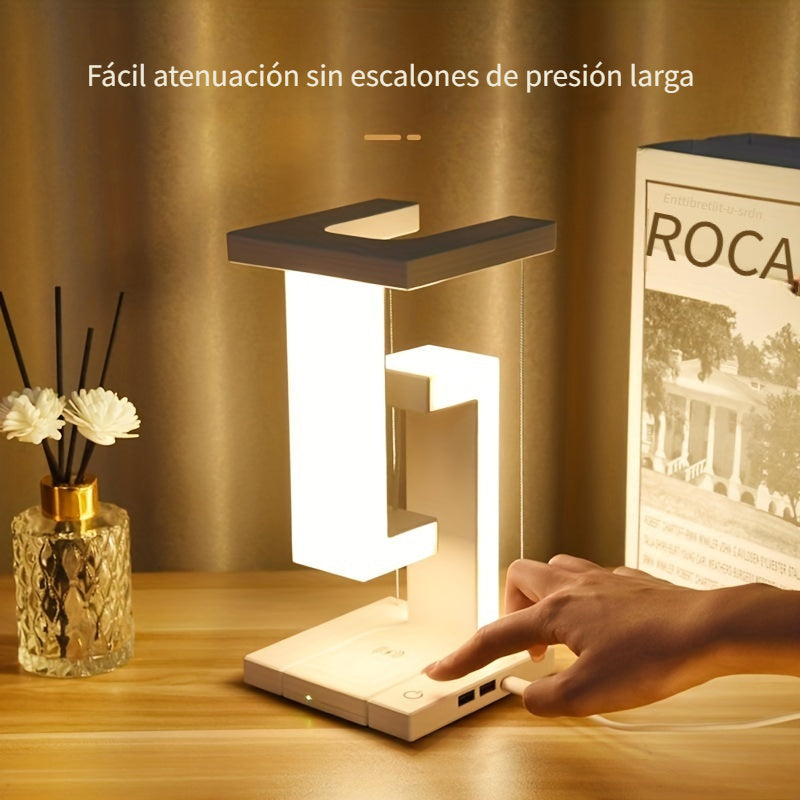 Lámpara de escritorio LED levitante con carga inalámbrica de 10W - Recargable por USB, control táctil y luz ambiental regulable para el hogar y la oficina