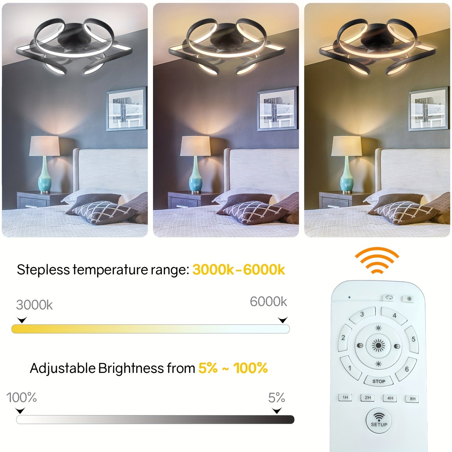 1pc Ventilador de techo con luz, montaje empotrado moderno en negro de perfil bajo, ventiladores de techo geométricos inteligentes sin aspas con control remoto, LED regulable, perfecto para cocina, dormitorio, sala de estar