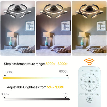 1pc Ventilador de techo con luz, montaje empotrado moderno en negro de perfil bajo, ventiladores de techo geométricos inteligentes sin aspas con control remoto, LED regulable, perfecto para cocina, dormitorio, sala de estar