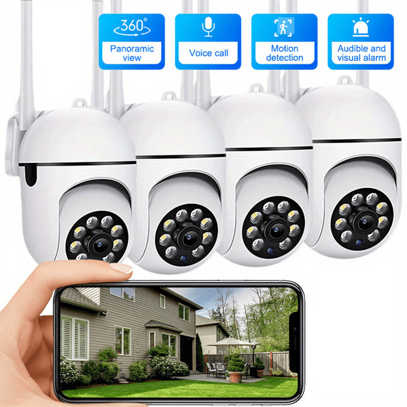 Cámara de Seguridad Inalámbrica HD 1080P con Audio Bidireccional, Pan/Tilt/Zoom, Seguimiento de Movimiento - Wi-Fi Interior/Exterior para Vigilancia Inteligente de Hogar para Niños y Mascotas, Visión Nocturna a Color