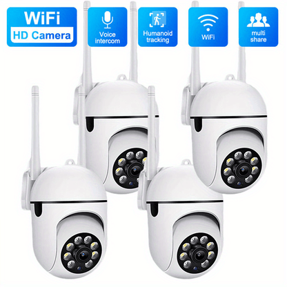 Cámara de Seguridad Inalámbrica HD 1080P con Audio Bidireccional, Pan/Tilt/Zoom, Seguimiento de Movimiento - Wi-Fi Interior/Exterior para Vigilancia Inteligente de Hogar para Niños y Mascotas, Visión Nocturna a Color