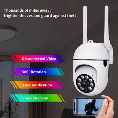 Cámara de Seguridad Inalámbrica HD 1080P con Audio Bidireccional, Pan/Tilt/Zoom, Seguimiento de Movimiento - Wi-Fi Interior/Exterior para Vigilancia Inteligente de Hogar para Niños y Mascotas, Visión Nocturna a Color