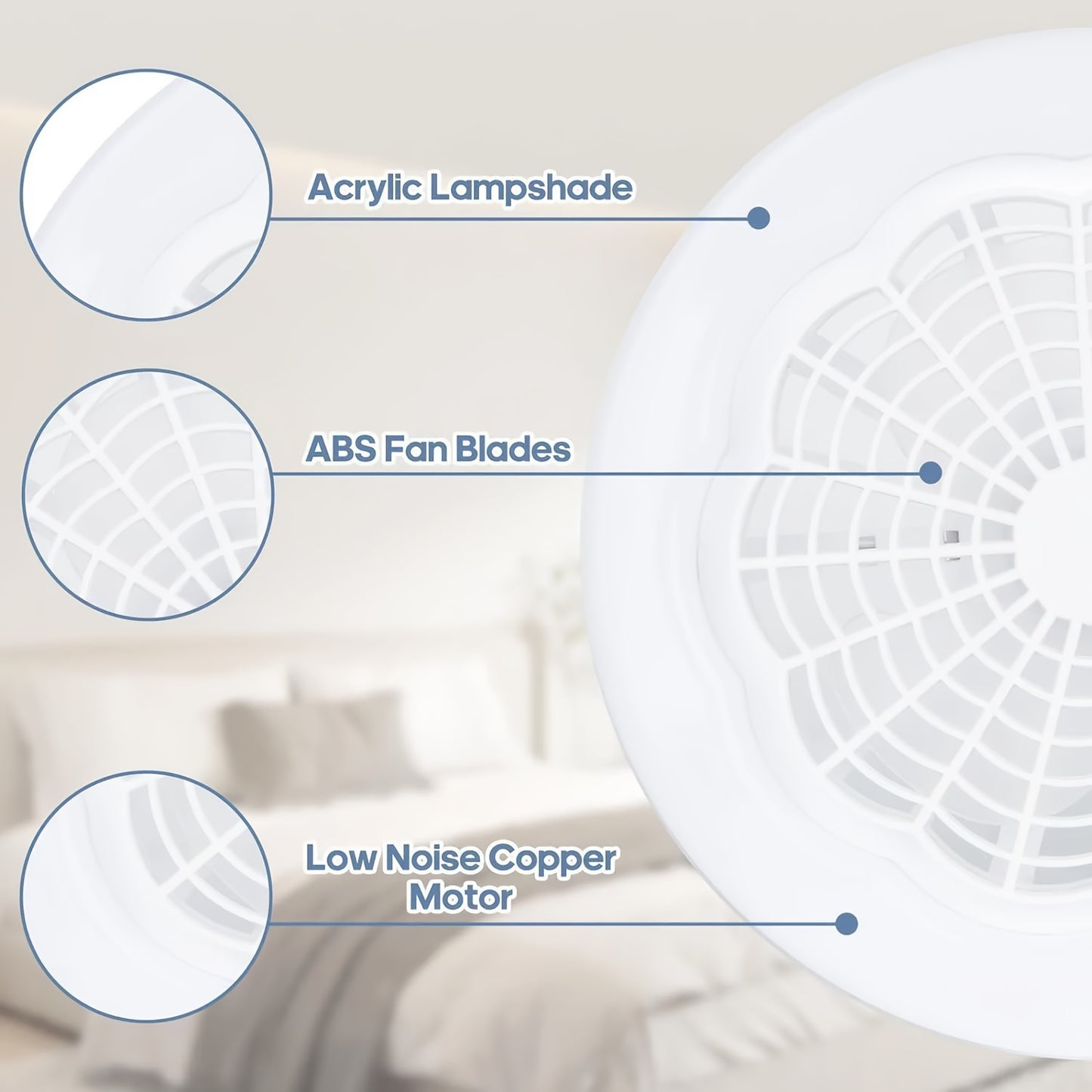 Lámpara de techo inteligente con ventilador LED de 30 W, con sensor de infrarrojos y batería de botón no recargable, 3 velocidades de viento ajustables, compatible con control remoto e interruptor de pared, voltaje de funcionamiento de 85-265 V