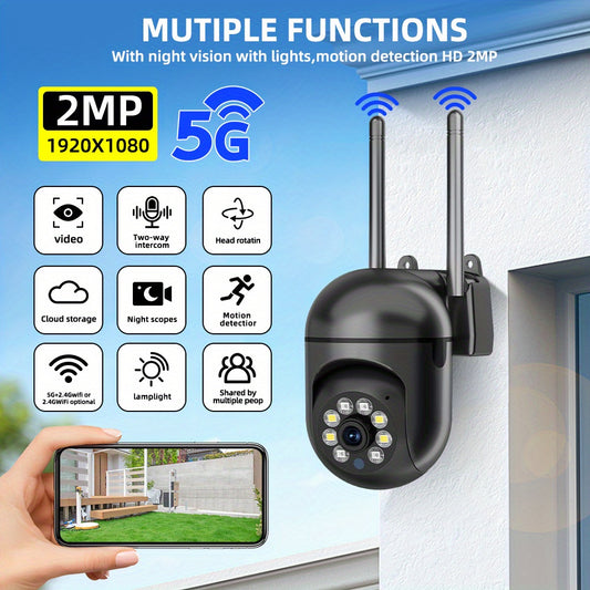 Cámara de Seguridad WJG 2MP HD 1080P - WiFi de Doble Banda & 2.4GHz, Interior/Exterior para PTZ Inteligente con Seguimiento Automático, Alertas y Visión Nocturna a Color, Alimentada por USB, Compatible con Almacenamiento en la Nube y Tarjeta TF