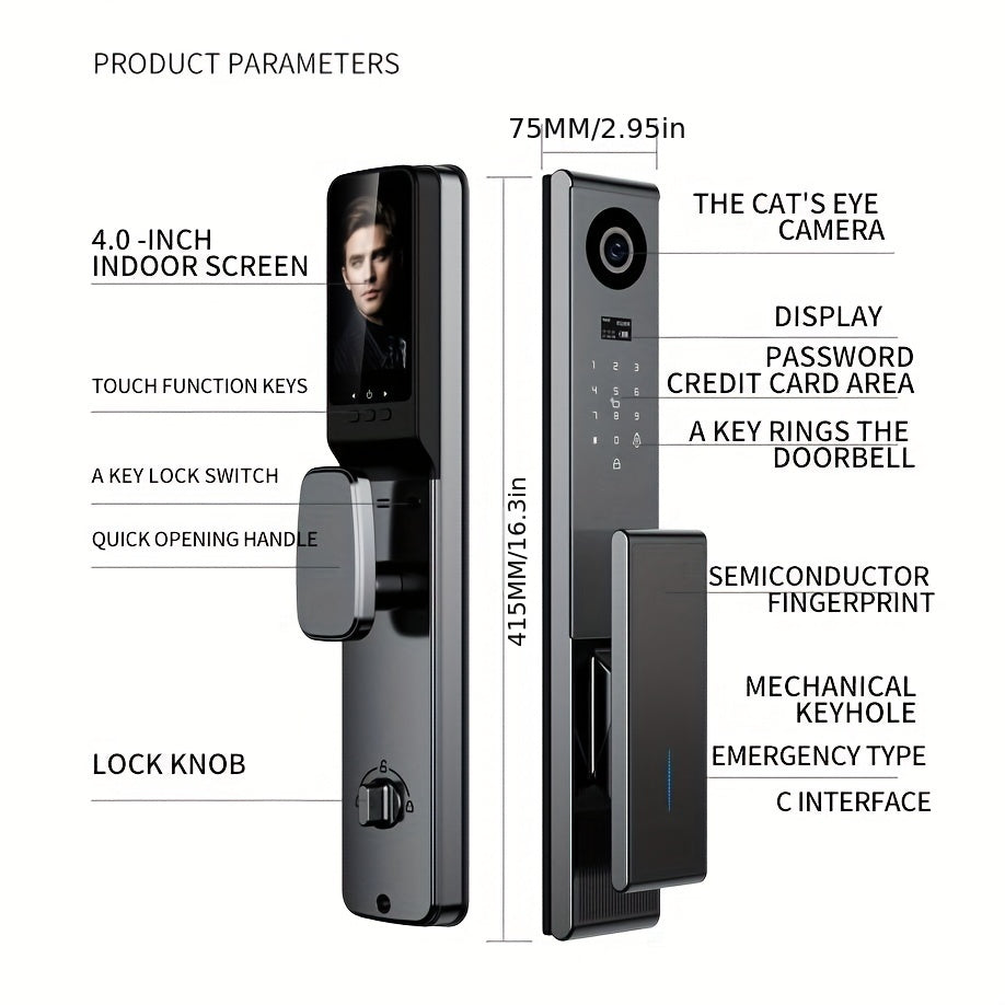 Cerradura inteligente inalámbrica para puerta con Wi-Fi, recargable mediante USB, cuerpo de aleación de aluminio, desbloqueo por huella dactilar y contraseña, control remoto, bloqueo y desbloqueo automático.