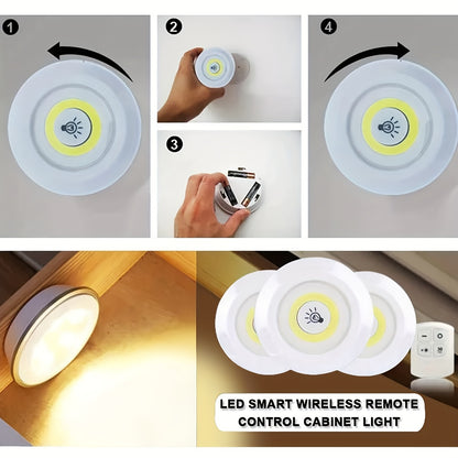 6pcs/3pcs Luces LED inalámbricas inteligentes para gabinetes COB Luz nocturna con control remoto - Perfecto para armario, cocina y más