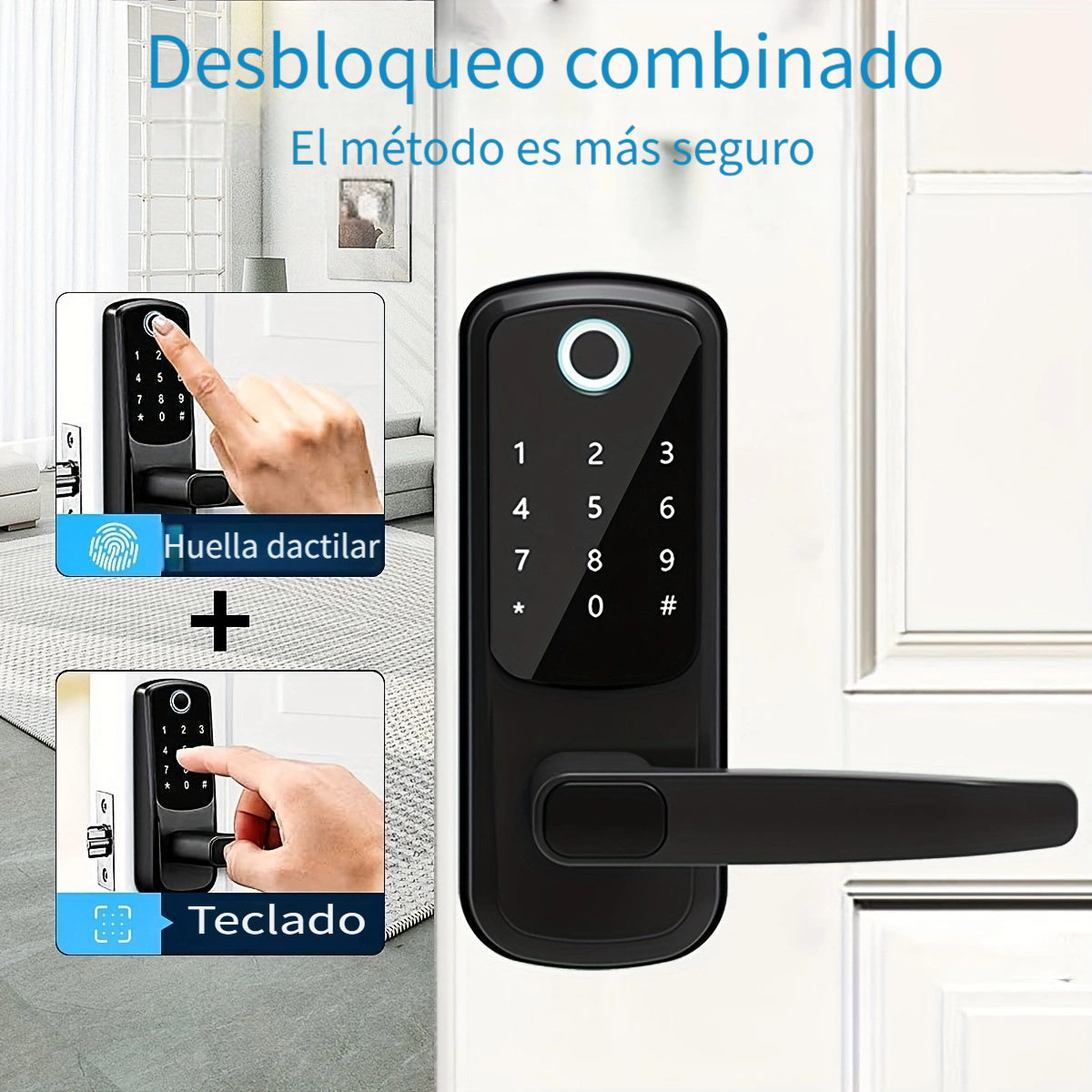 1pc Cerradura inteligente para puerta, cerradura sin llave para puerta, cerradura de huellas dactilares con teclado, cerradura digital con manija para hogar, alquiler, oficina y hotel