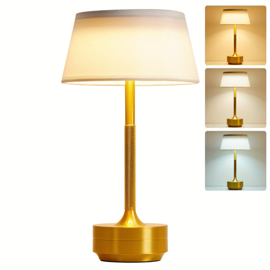 Lámpara de Escritorio Moderna con Control Táctil y Brillo Ajustable - Incluye Pantalla de Lino, 3 Temperaturas de Color, Luz Nocturna Inalámbrica Portátil de Aluminio con Batería Recargable de 2000mAh para Decoración de Hogar, Oficina y Bar