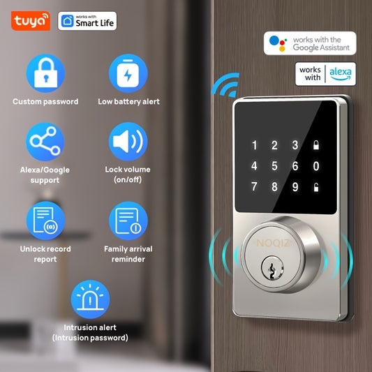 Cerradura inteligente WiFi para puerta Tuya: Teclado con pantalla táctil, entrada sin llave, fácil instalación, 10 contraseñas de usuario, alerta de batería baja, estado de alerta de seguridad, registro de cerradura de puerta