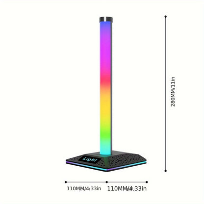 Lámpara de escritorio LED inteligente con control de aplicación - Luz ambiental RGB para juegos con interruptor táctil regulable, soporte para auriculares inalámbricos, acabado de plástico pulido resistente al óxido, alimentación USB