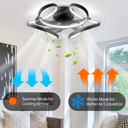 1pc Ventilador de techo con luz, montaje empotrado moderno en negro de perfil bajo, ventiladores de techo geométricos inteligentes sin aspas con control remoto, LED regulable, perfecto para cocina, dormitorio, sala de estar