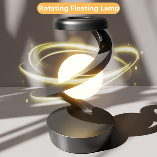 Lámpara de escritorio LED con control de mano, batería de litio de 600 mAh, luz giratoria flotante, base de carga inalámbrica, ambiente colorido RGB para decoración del hogar, fiesta, uso en la oficina - Plástico, alimentación dual USB/batería