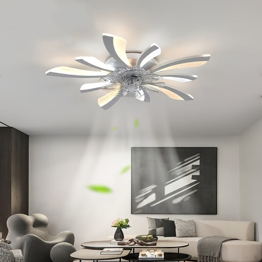 Ventilador de Techo Moderno Inteligente con Luces LED - Control Remoto, Regulable en 3 Colores, 6 Velocidades Ajustables, Material Acrílico, Ideal para Dormitorios, Salas de Estar y Cocinas