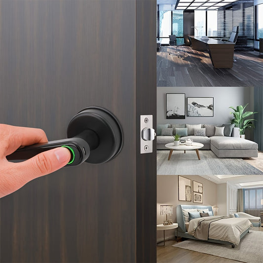 Smart Door Knob, Cerradura de puerta con huella digital, Cerradura inteligente biométrica con huella digital, SIN APP, Negro y plateado, ideal para dormitorios, vestuarios, apartamentos, oficinas, hoteles